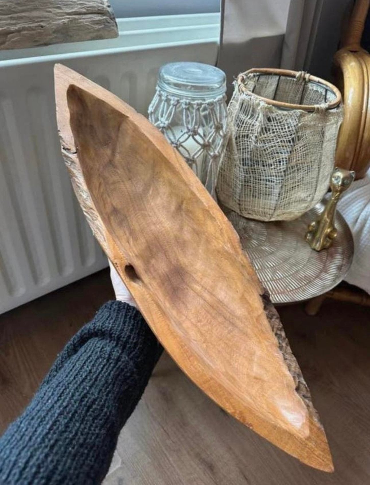 Robuuste houten schaal in speciale vormgeving, Ophalen of Verzenden, Zo goed als nieuw, Rond, Hout