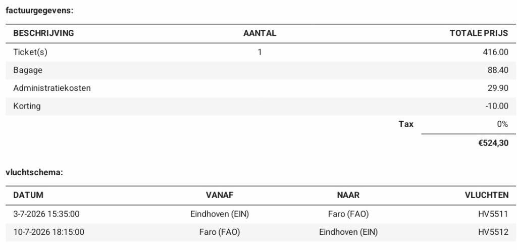 Vliegticket Eindhoven Faro, Eén persoon, Vliegtuig, Buitenland, Met bestemming of datum