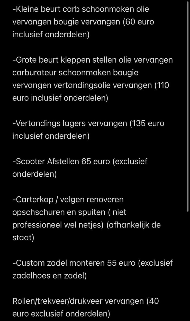 Scooter onderhoud, Ophalen, Overige typen, Overige merken
