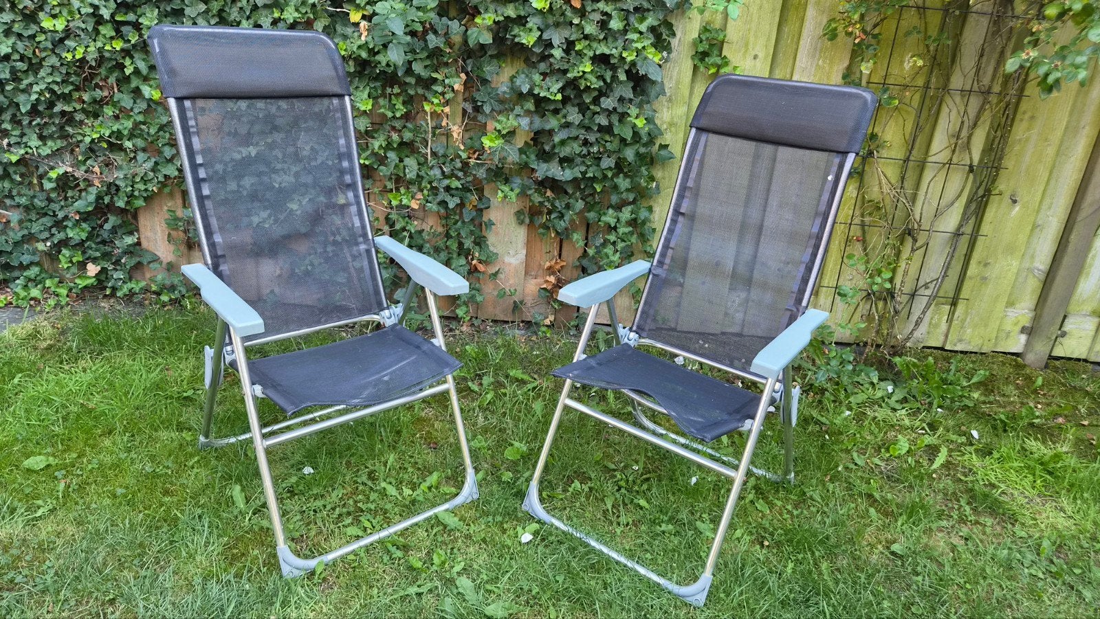 Opvouwbare tuinstoelen met verstelbare leuning, Tuin en Terras, Tuinstoelen, Ophalen of Verzenden, Gebruikt, Aluminium, Inklapbaar