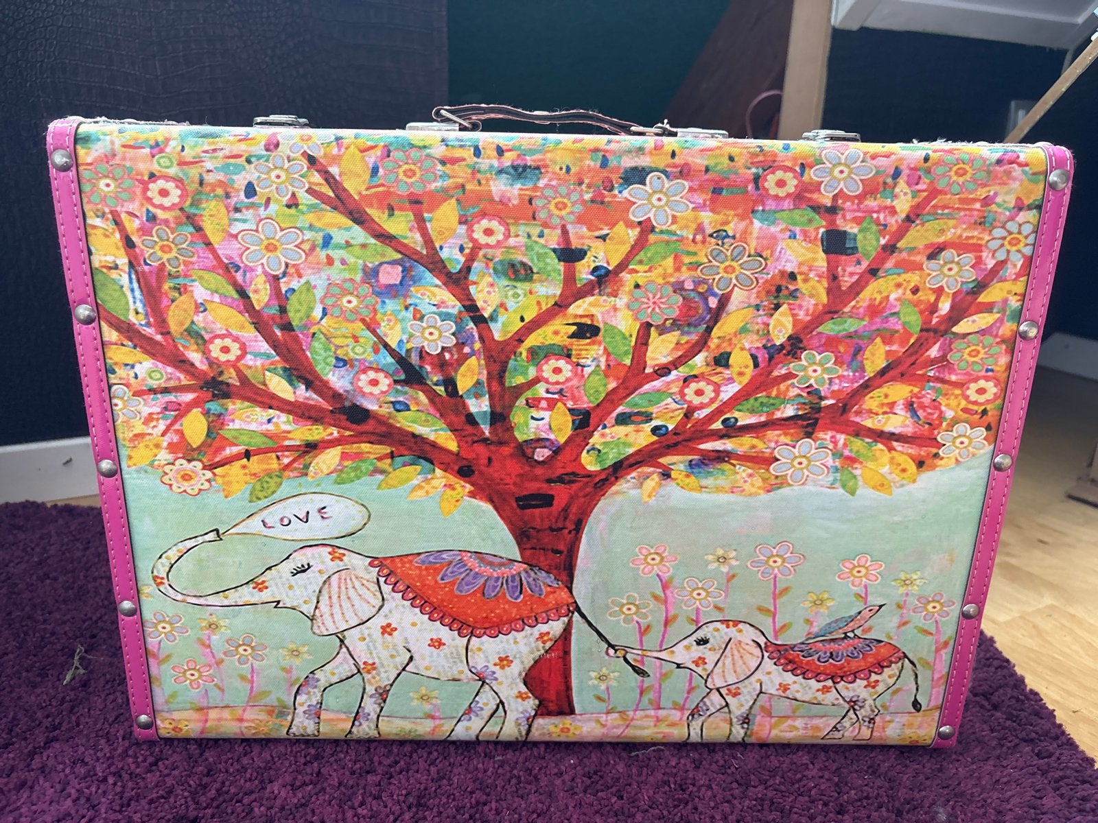 Leuke koffer kist met olifantenprint 46x33x20cm, Ophalen, Overige materialen, Minder dan 50 cm, Gebruikt