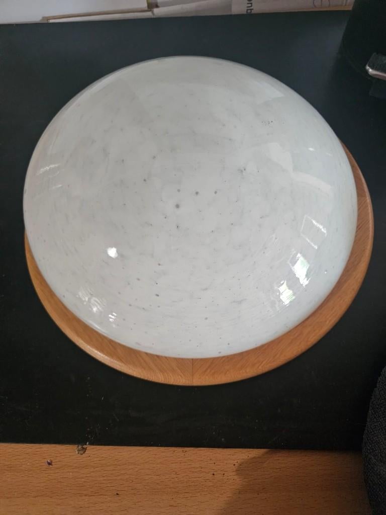 Plafonnière glas met eikenhout, Huis en Inrichting, Ophalen, Gebruikt, Glas
