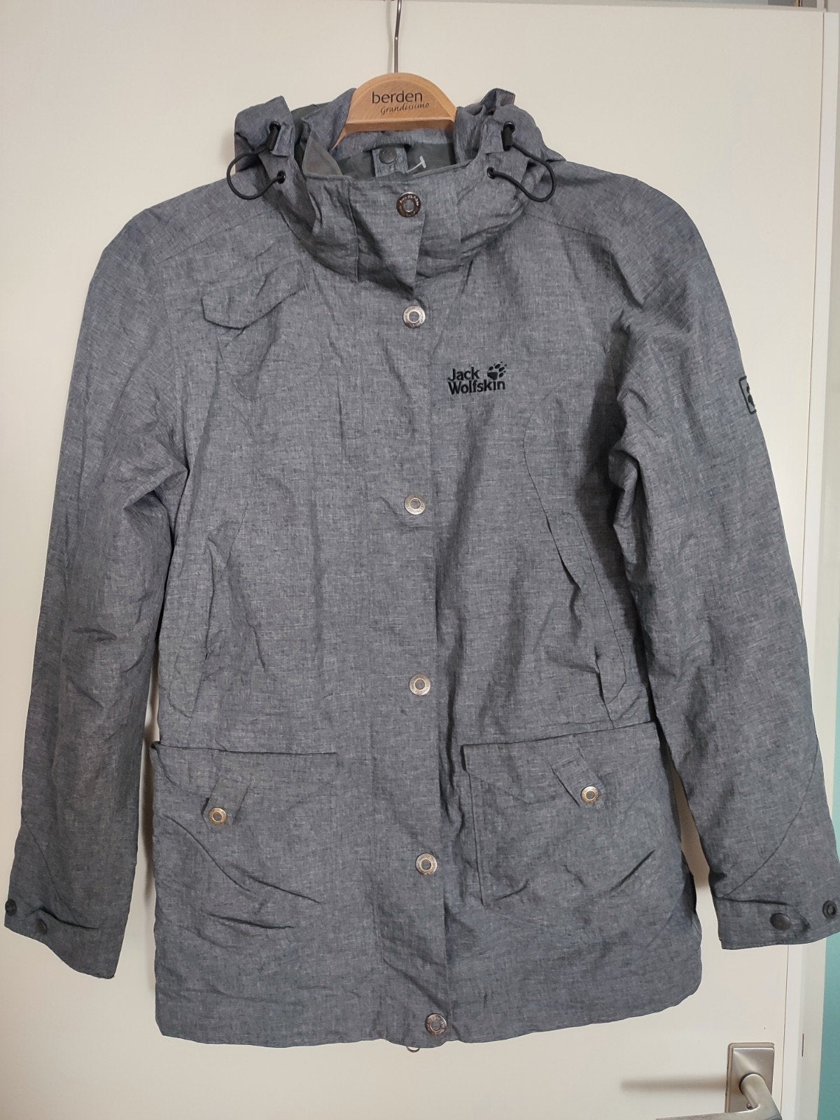 Jack Wolfskin Texapore jas Small  capuchon grijs grey parka, Ophalen of Verzenden, Jack Wolfskin, Maat 36 (S), Grijs