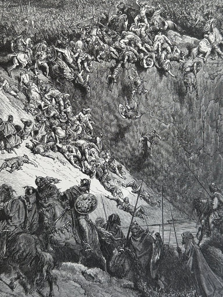Simson verslaat de Filistijnen - houtgravure Doré, Ophalen of Verzenden, 30 cm, 1800 - 1899, 40 cm