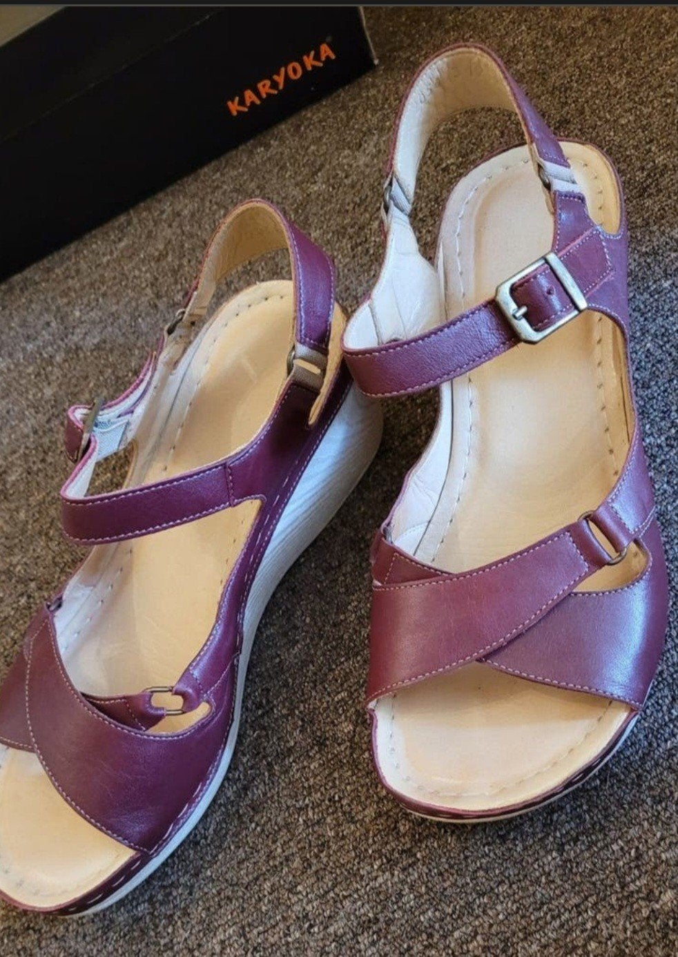 Karyoka sandalen - leer -Zo goed als nieuw, Karyoka, Zo goed als nieuw, Rood, Sandalen of Muiltjes