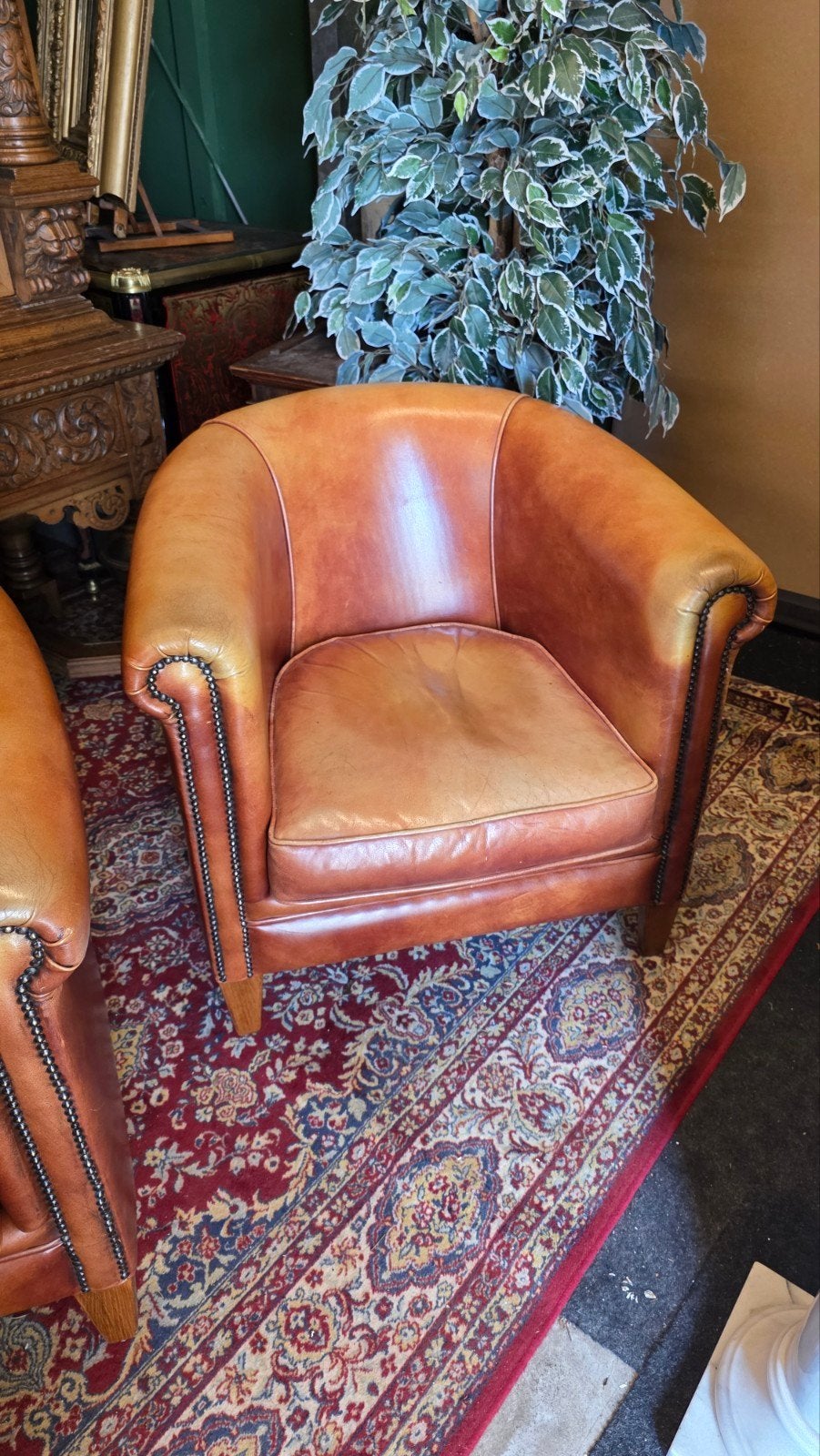 2 super stoere lederen clubfauteuils, Antiek en Kunst, Ophalen
