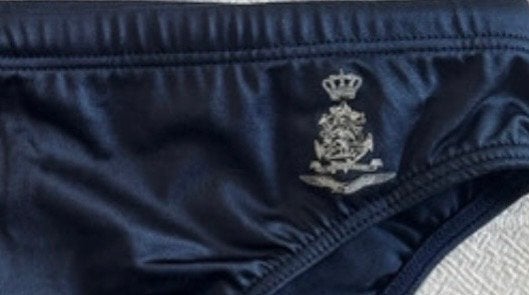 Vintage Rucanor leger zwemslip met embleem, Verzenden, Maat 48/50 (M), Blauw, Zwemslip