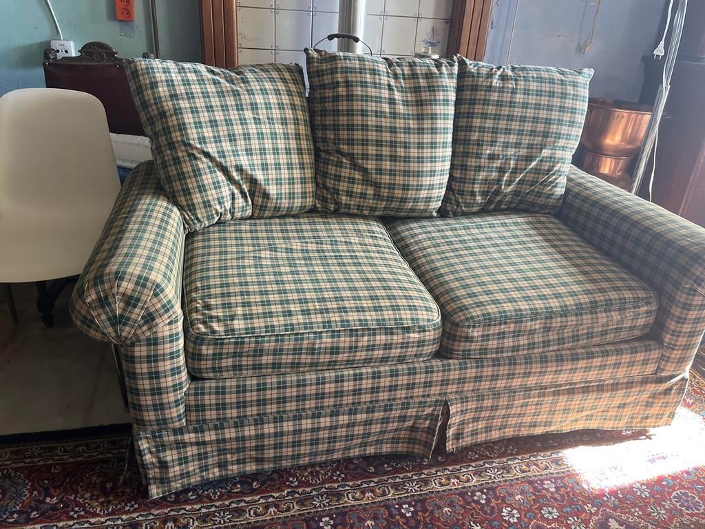 Geruite tweepersoonsbank - Groen/beige, Ophalen, Gebruikt, 150 tot 200 cm, Tweepersoons