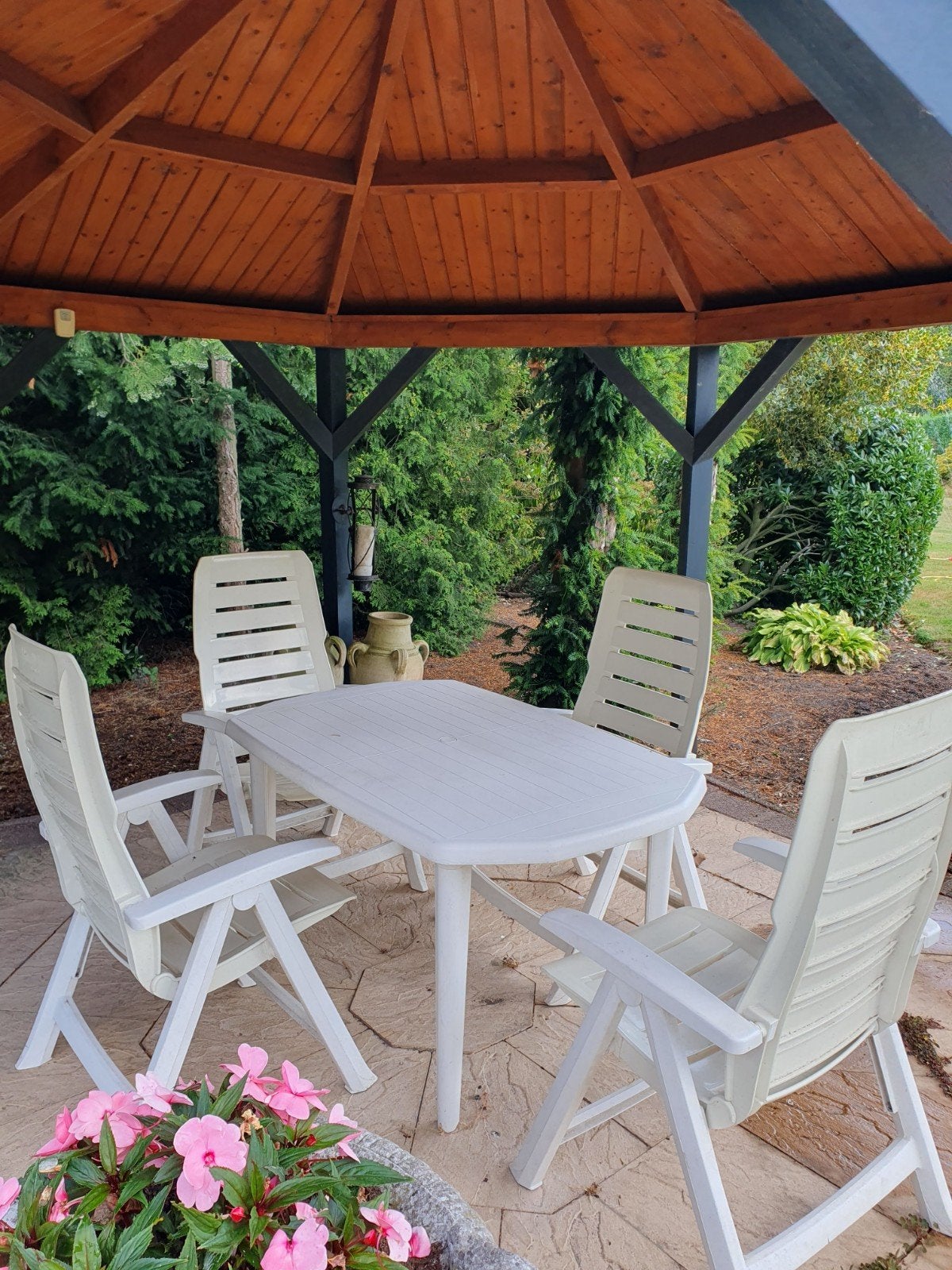Hartman tuinset met 4 stoelen en tafel, Tuin en Terras, Ophalen, 4 zitplaatsen, Kunststof, Gebruikt