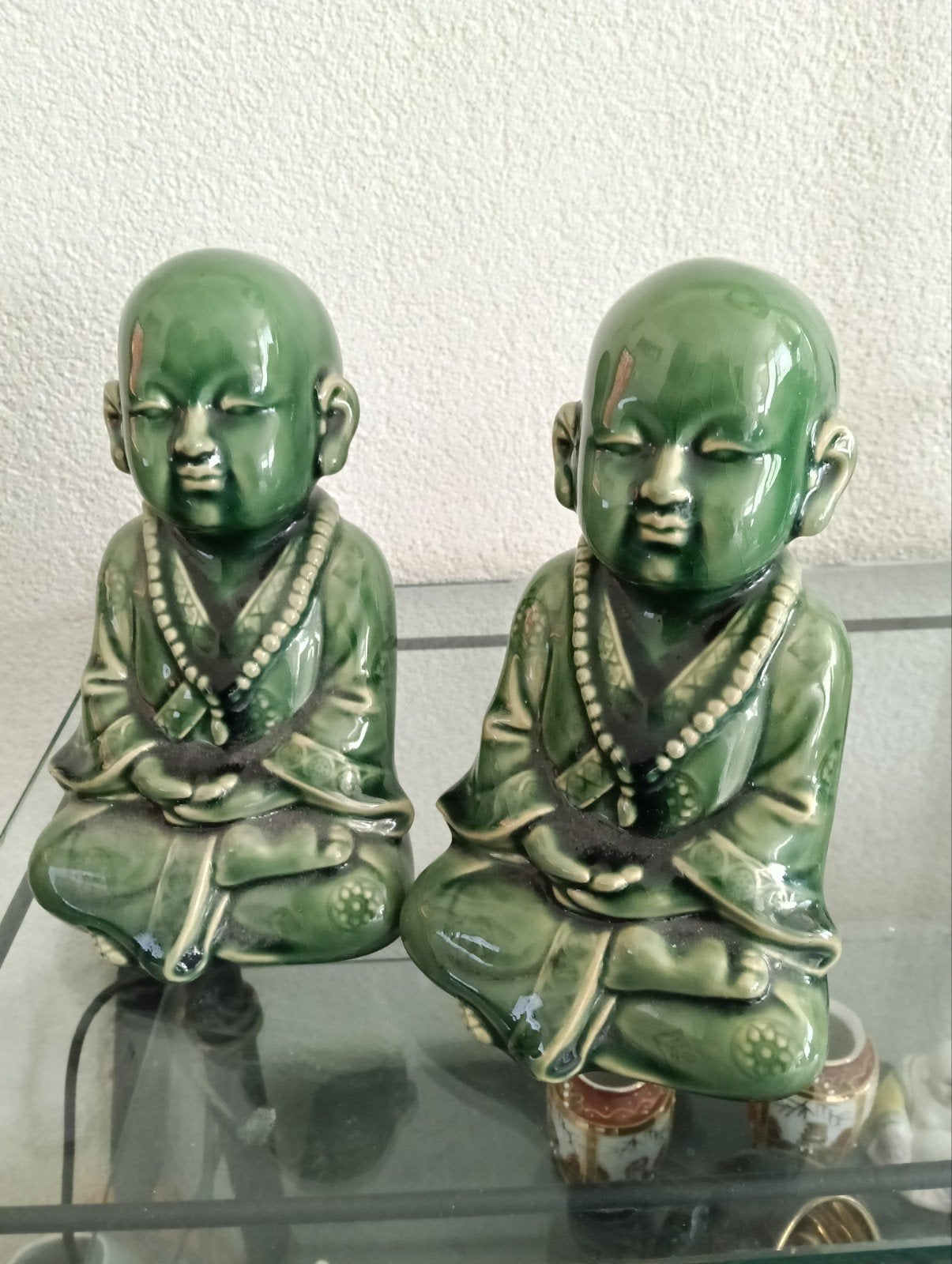 Set van 2 Groene Keramische Boeddha Beelden, Ophalen of Verzenden, Zo goed als nieuw