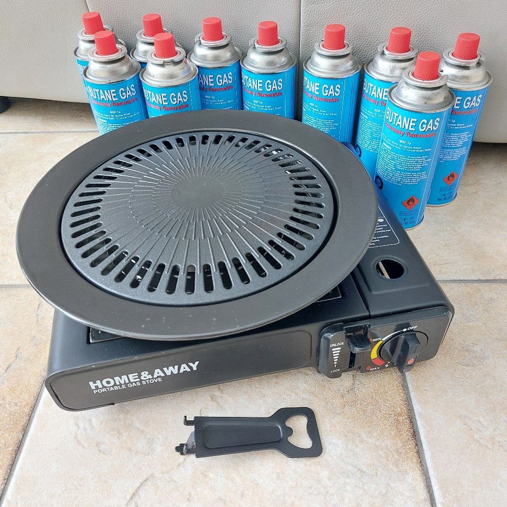 Camping kooktoestel - Draagbaar Incl. 10x gas en Grill Plate, Ophalen, Zo goed als nieuw
