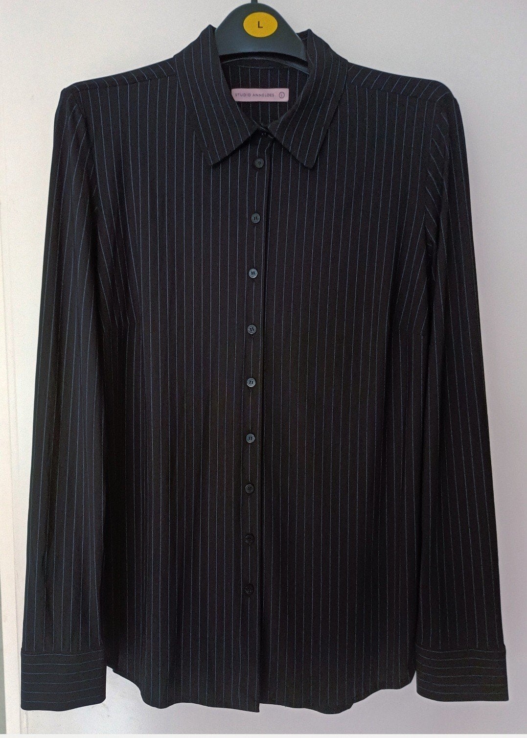 studio anneloes travelstof blouse poppy pinstripe mt l, Studio Anneloes, Zwart, Maat 42/44 (L), Ophalen of Verzenden