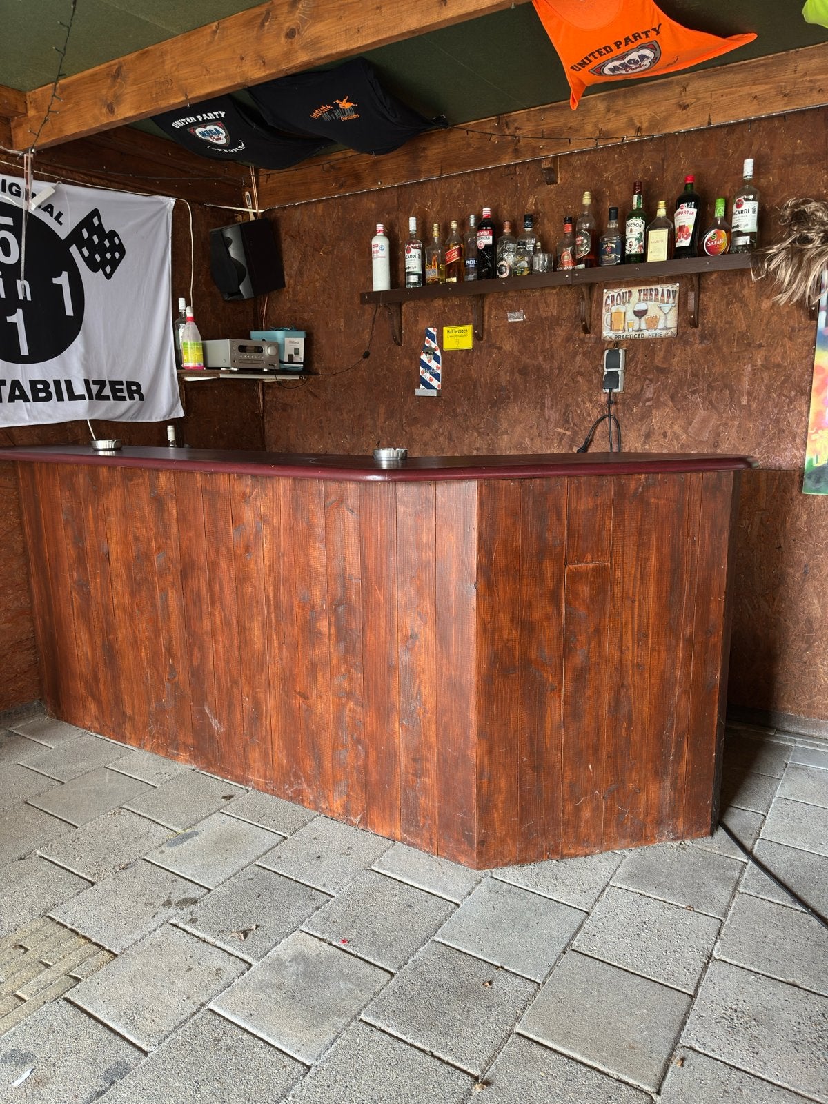 Houten bar met spoelbak en koelkast, 114,5x265cm, Ophalen, Gebruikt
