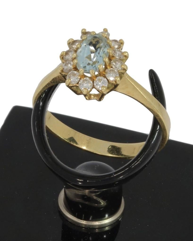 Aquamarijn Lady DI 12 diamanten 14k ring goud dames briljant, Voordeelsieraden, Verzenden, Zo goed als nieuw, 17 tot 18