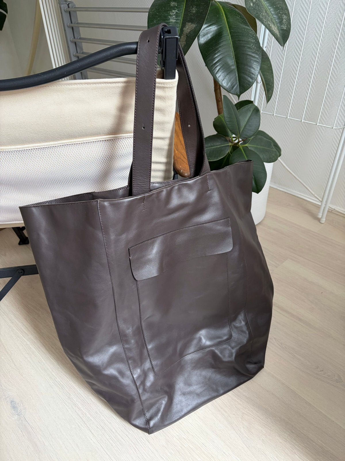 Zara Leren Shopper - Donkerbruin, Ophalen of Verzenden, Zo goed als nieuw, Bruin, Shopper