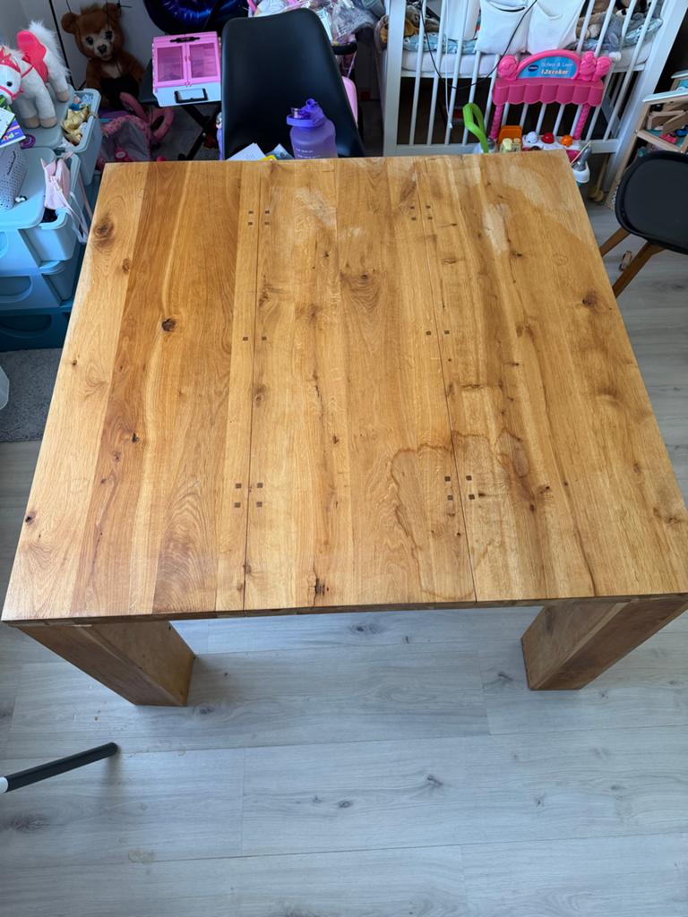 Goossens eettafel 120x120 cm - Massief hout, Ophalen, Gebruikt, 100 tot 150 cm, Vierkant