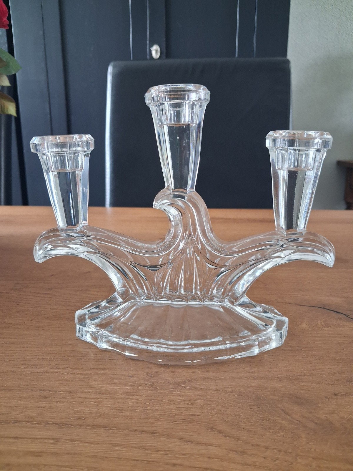 Art-Deco kristallen kandelaar voor 3 dinerkaarsen, Ophalen of Verzenden
