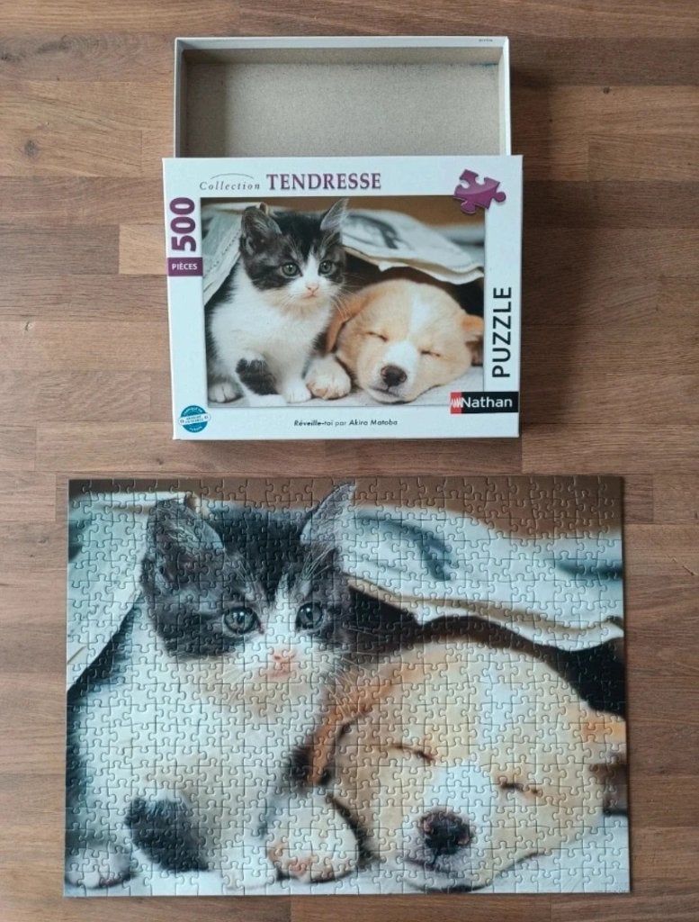 Nathan Puzzel Kat en hond - 500 stuks, Ophalen of Verzenden, Meer dan 50 stukjes, Zo goed als nieuw, 6 jaar of ouder