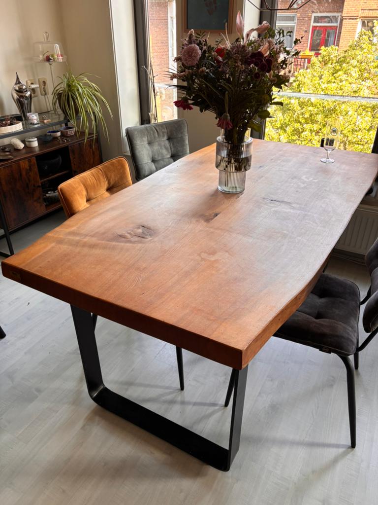 Massif Eiken eertafel Natureel en Raw, Huis en Inrichting, Ophalen, Zo goed als nieuw, Rechthoekig, 50 tot 100 cm