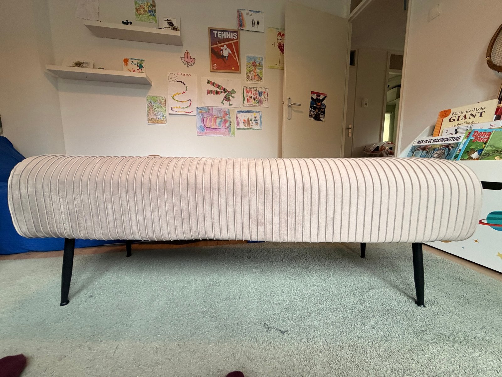 Riverdale bankje, lichtgrijs velvet, 129 cm, Ophalen, Gebruikt, Minder dan 75 cm, Tweepersoons