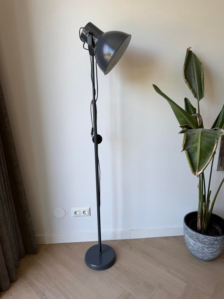 Grijze vloerlamp met voetschakelaar, Huis en Inrichting, Ophalen, Gebruikt, Metaal, 150 tot 200 cm
