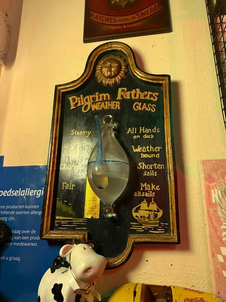 Antieke Pilgrim Fathers Weerglas - Barometer, Ophalen of Verzenden, Gebruikt, Barometer