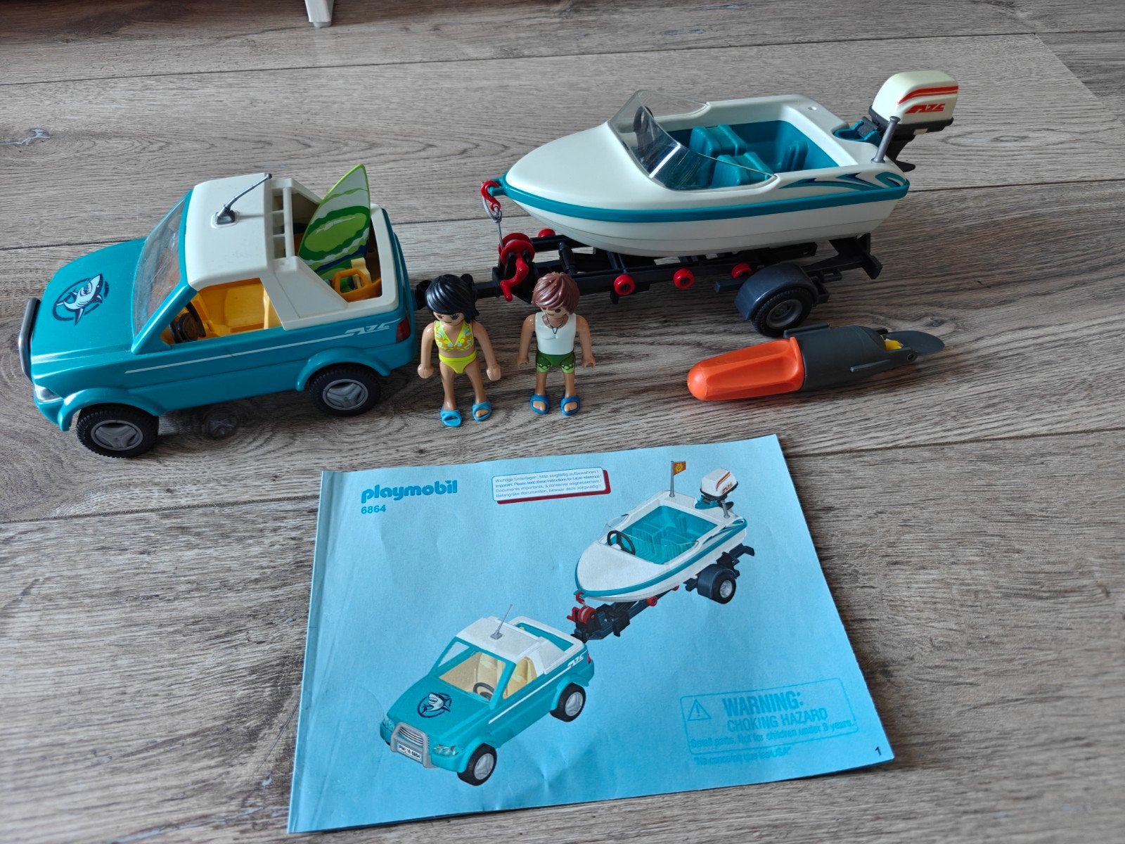 Playmobil 6864 Familie SUV met speedboot en trailer, Gebruikt, Complete set, Voertuig, Ophalen of Verzenden