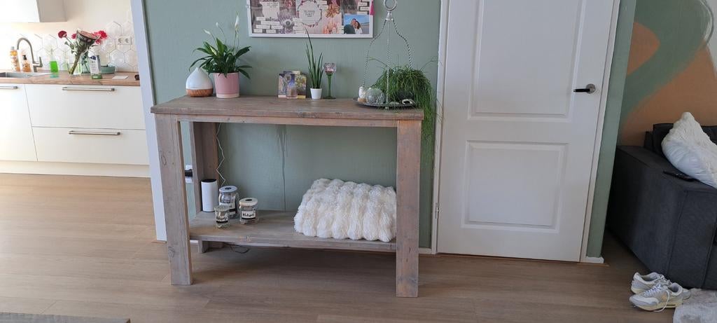 Steigerhouten sidetable met coating - 139x53x100cm, Huis en Inrichting, Tafels | Sidetables, Ophalen, Gebruikt, 100 tot 150 cm