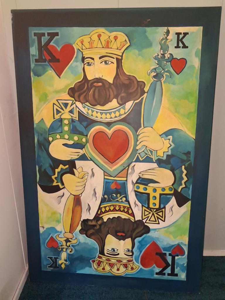Groot schilderij: Koning van Harten speelkaart, Antiek en Kunst, Ophalen