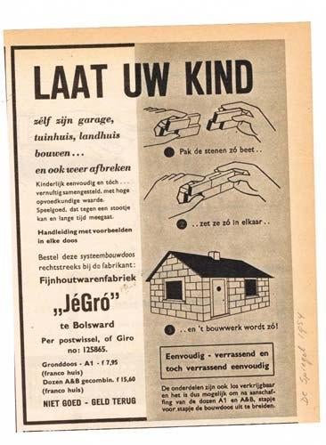 JéGro - Advertentie uit Tijdschrift 1954, Ophalen of Verzenden, 1940 tot 1960, Knipsel(s)