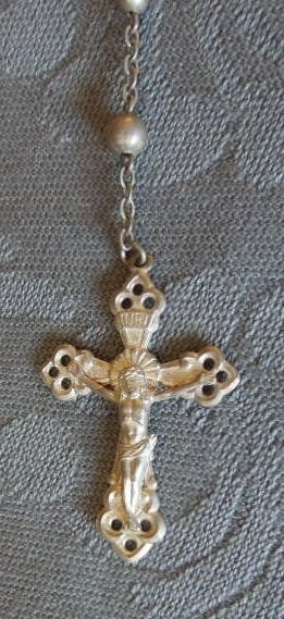 Nr ONB127: Zilverkleurige rozenkrans, Verzamelen, Religie, Ophalen of Verzenden, Gebruikt, Sieraad, Christendom | Katholiek