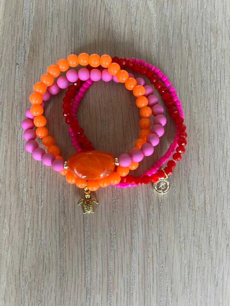 Ibiza armbanden set sunset pink, Sieraden, Tassen en Uiterlijk, Armbanden, Ophalen of Verzenden, Nieuw, Overige kleuren