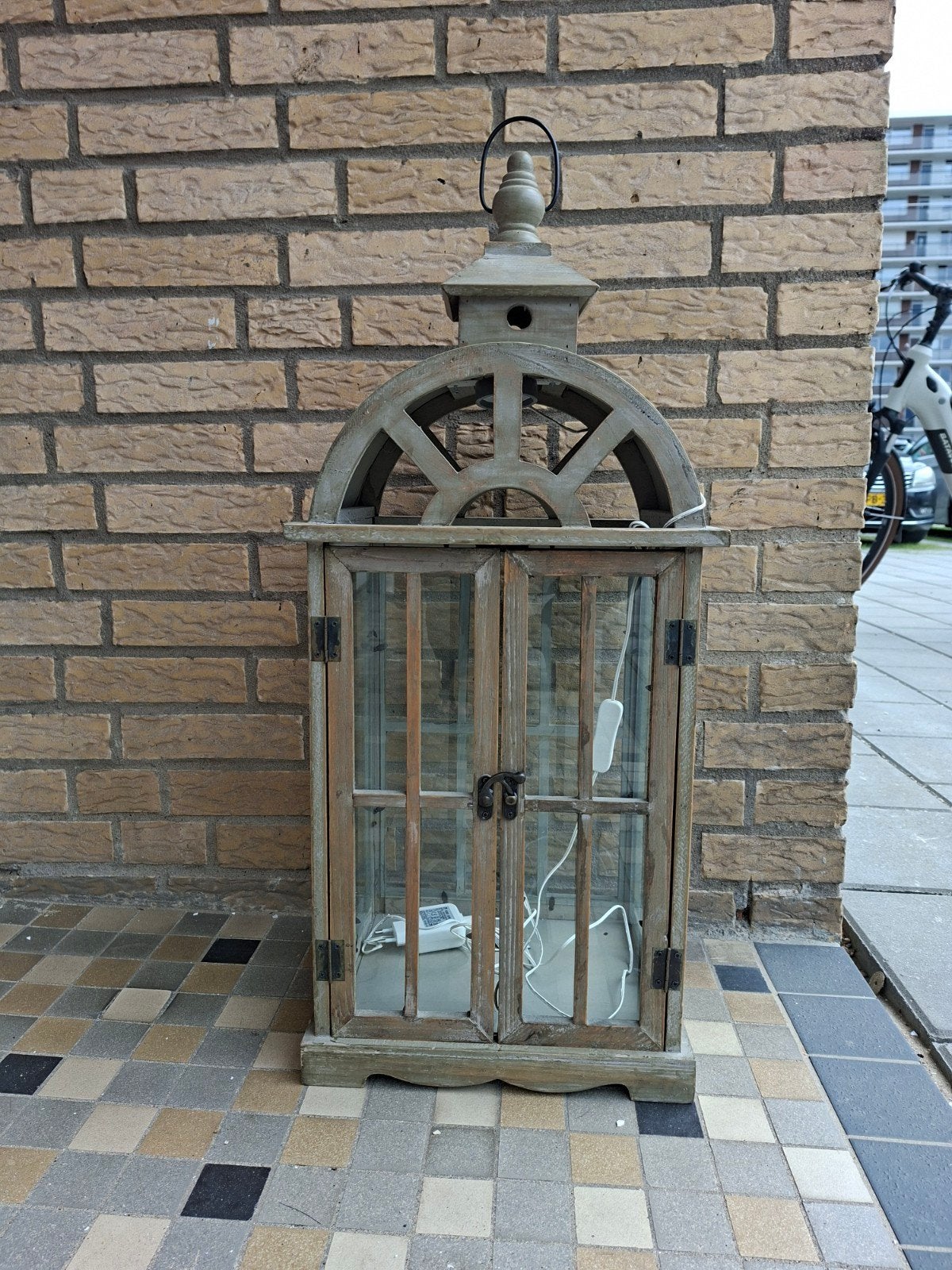 Mooie houten lantaarn (zie omschrijving), Ophalen, Overige kleuren, 50 tot 75 cm, Zo goed als nieuw