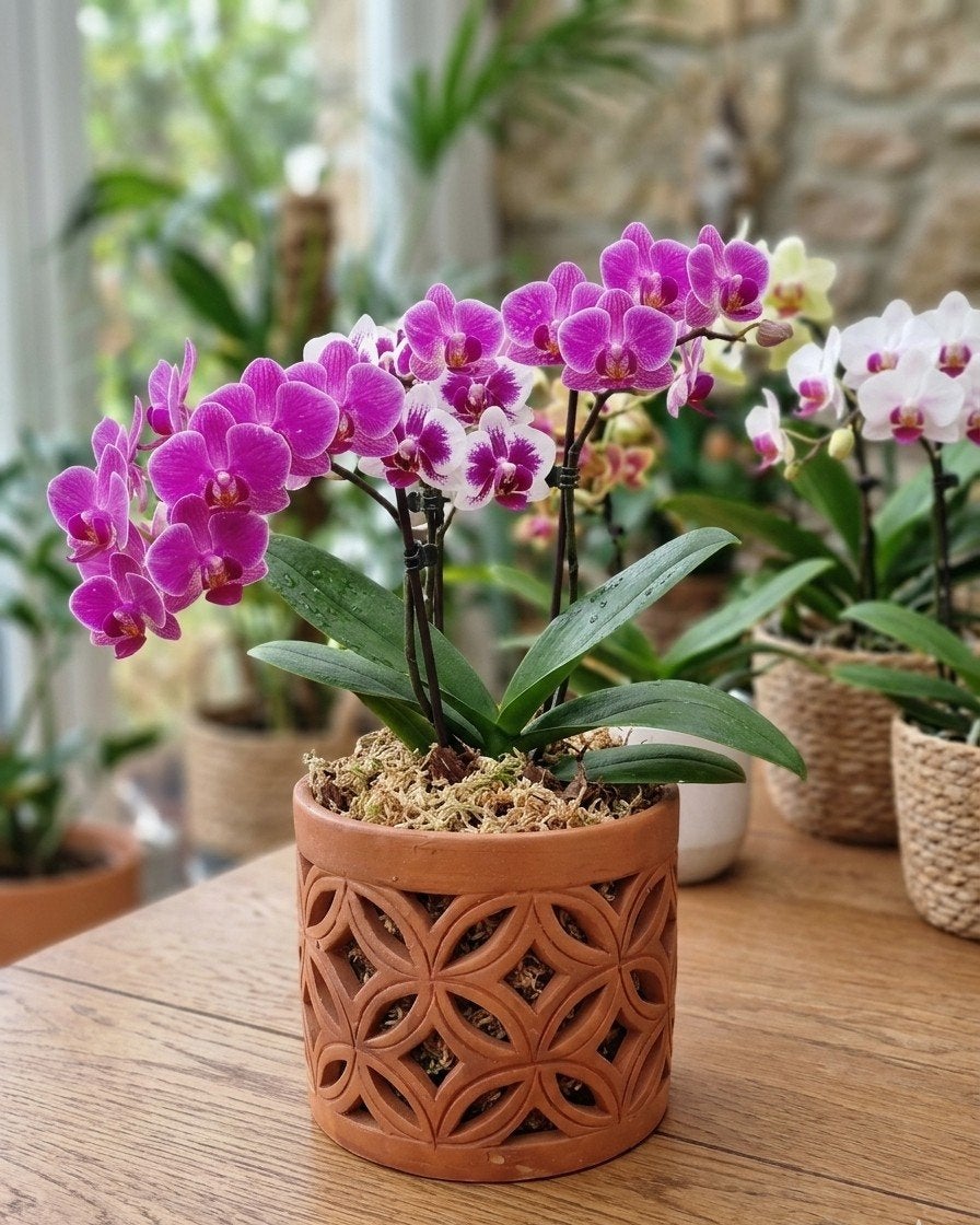 Pot met gaten van klei zonder glazuur, Ophalen, Rond, Nieuw, Binnen