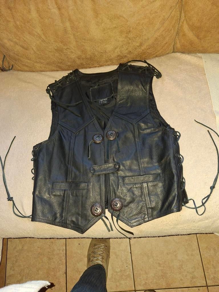Zwart leren biker vest - Maat L, Kleding | Heren, Maat 52/54 (L), Onbekend, Zwart, Ophalen of Verzenden