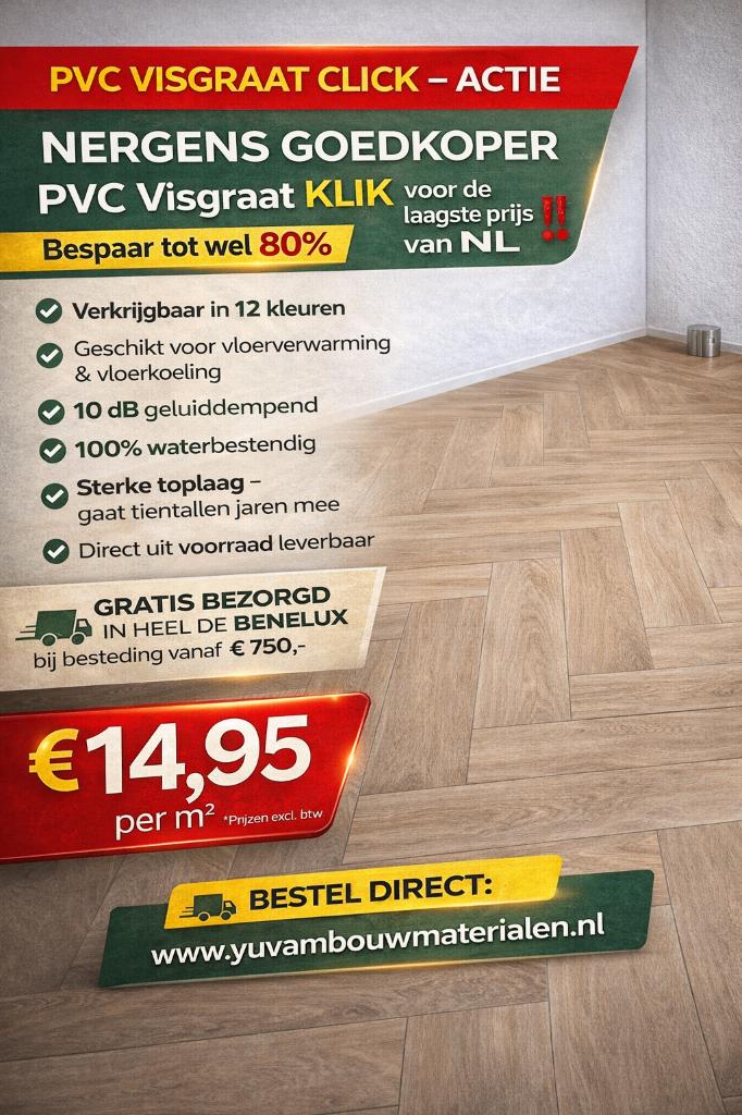 PVC Visgraat Click ongekend scherpe prijs GRATIS ONDERVLOER, Crème, VISGRAAT, 75 m² of meer, Nieuw