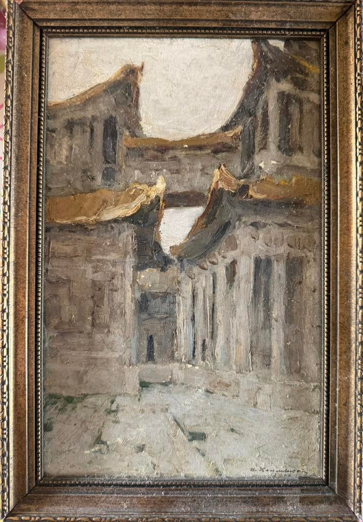 Chinese pagode en ander gebouwen, Antiek en Kunst, Kunst | Schilderijen | Klassiek, Ophalen of Verzenden