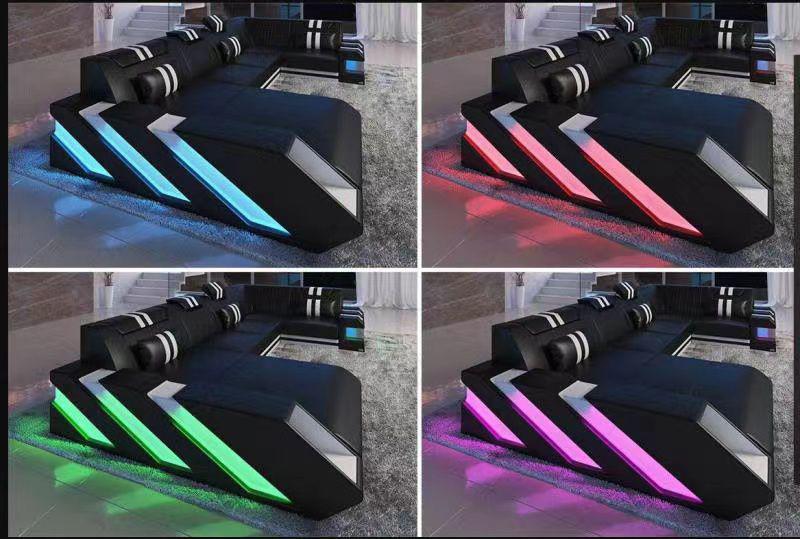 MODERNE STRAKKE HOEKBANKEN IN HET LEER MET LED LICHT NU 1495, Verzenden, Nieuw, Leer