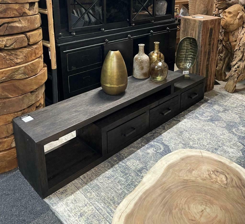 TV kast Solid zwart teak robuust 223cm, Huis en Inrichting, Kasten | Televisiemeubels, Nieuw, Minder dan 100 cm, Minder dan 50 cm