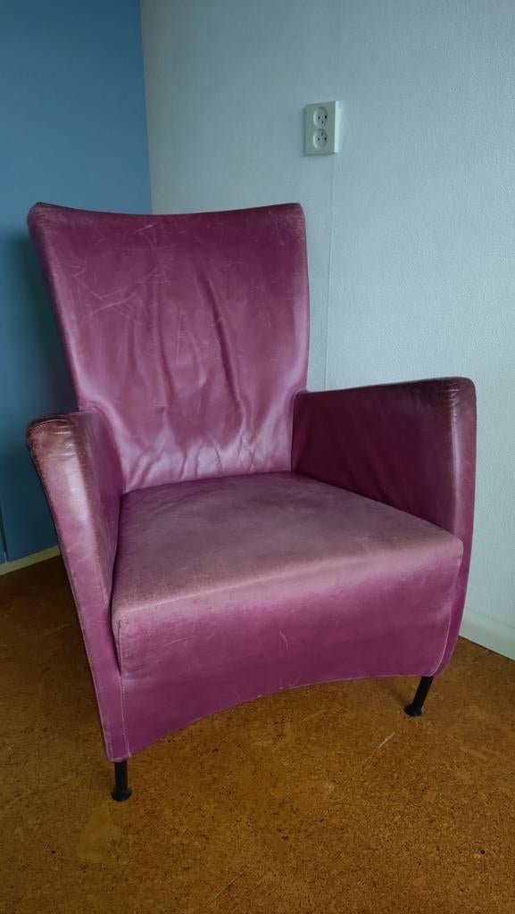 Windy stoel, Montis. Roze/paars. Hoes is bordeaux rood., Huis en Inrichting, Fauteuils, Ophalen, Gebruikt, 50 tot 75 cm, Leer
