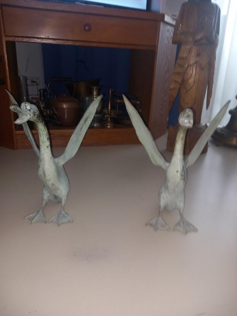 Twee bronzen ganzen beelden, Antiek en Kunst, Ophalen of Verzenden