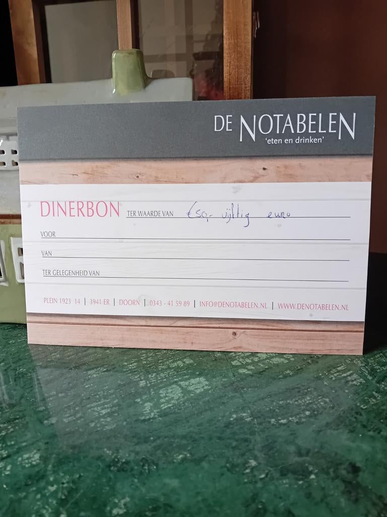 2 diner bonnen van 50 euro per stuk, Tickets en Kaartjes, Kortingen en Cadeaubonnen, Twee personen, Cadeaubon