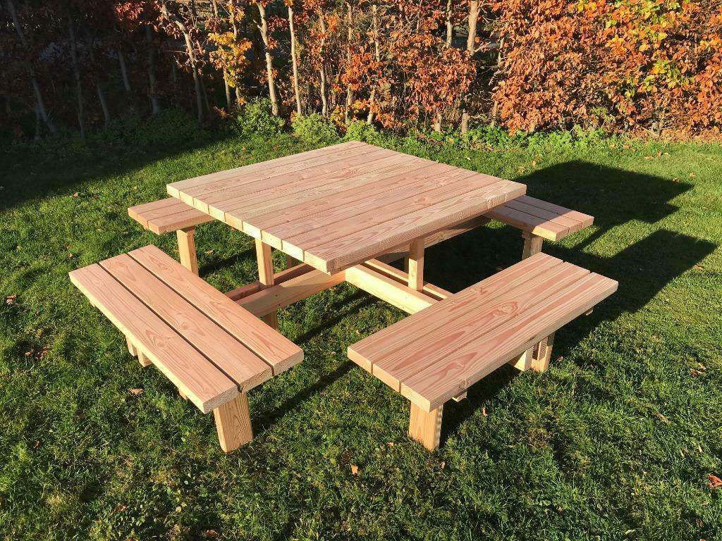 Picknicktafel Vierkant Robuust Douglas, Tuin en Terras, Picknicktafels, Ophalen of Verzenden, Nieuw, Vierkant, Hout