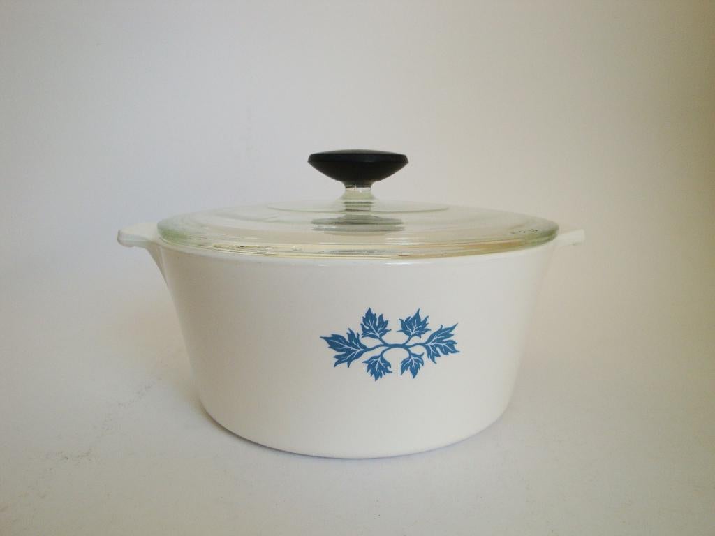 vintage pyroflam blue band rond glaskeramiek oven pan bak., Huis en Inrichting, Ophalen of Verzenden, Zo goed als nieuw, Glas