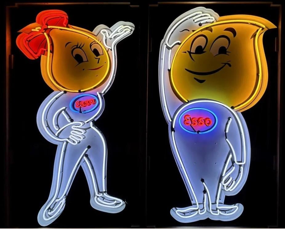 Esso druppel man en vrouw neon en veel andere leuke neons, Lichtbak of (neon) lamp, Nieuw, Ophalen of Verzenden, Info@americansaleshop.nl
