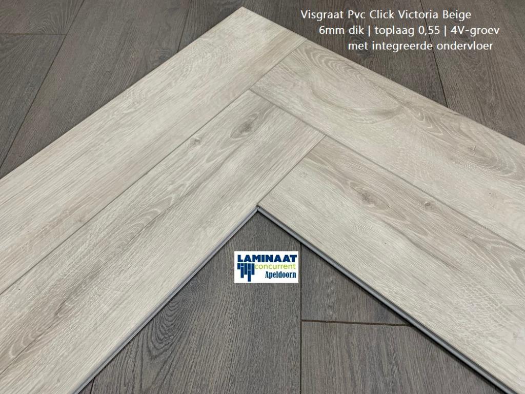 Visgraat Pvc Click Victoria met 6mm integreerde ondervloer, Bruin, 75 m² of meer, Nieuw, Ophalen of Verzenden