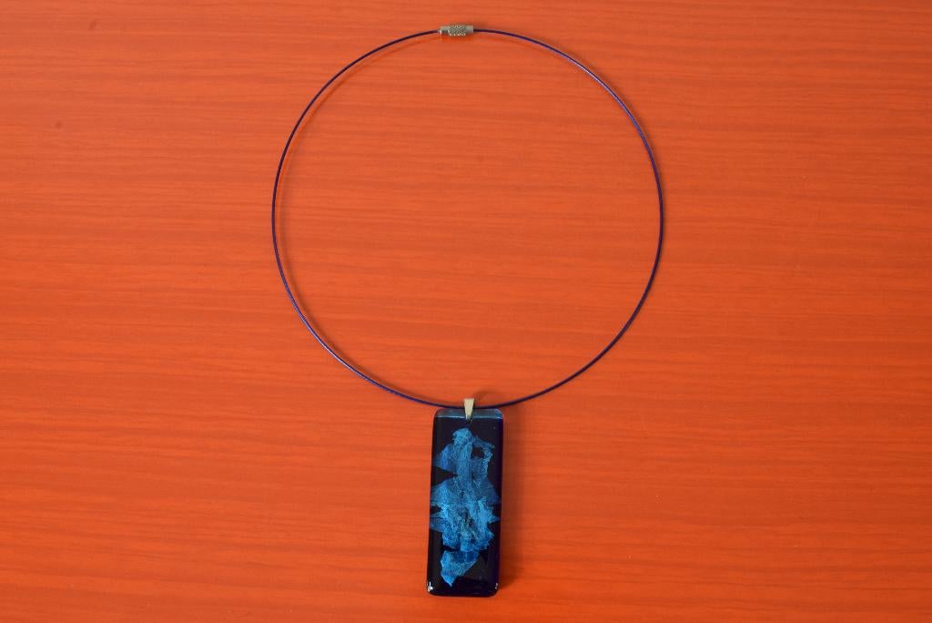 Retro vintage glazen Murano halsketting / hanger aan spang, Blauw, Ophalen of Verzenden, Zo goed als nieuw, Overige materialen