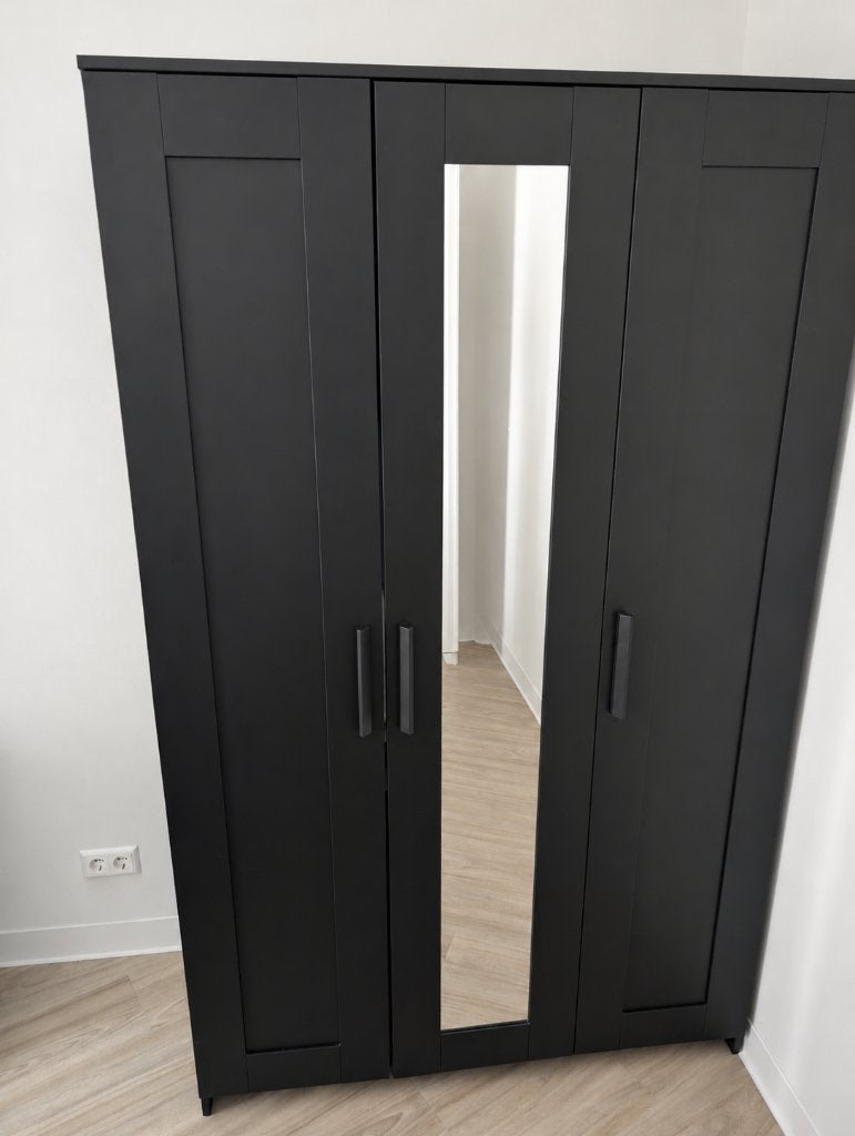 BRIMNES Wardrobe with 3 doors, black, 117x50x190 cm, Ophalen, Met deur(en), Overige materialen, 100 tot 150 cm