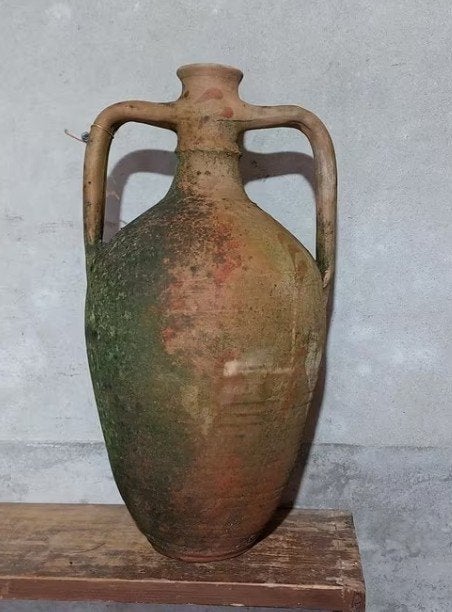 Oude Antieke Turkse Terracotta Oliekruik Olie Kruik Amfora, Ophalen of Verzenden