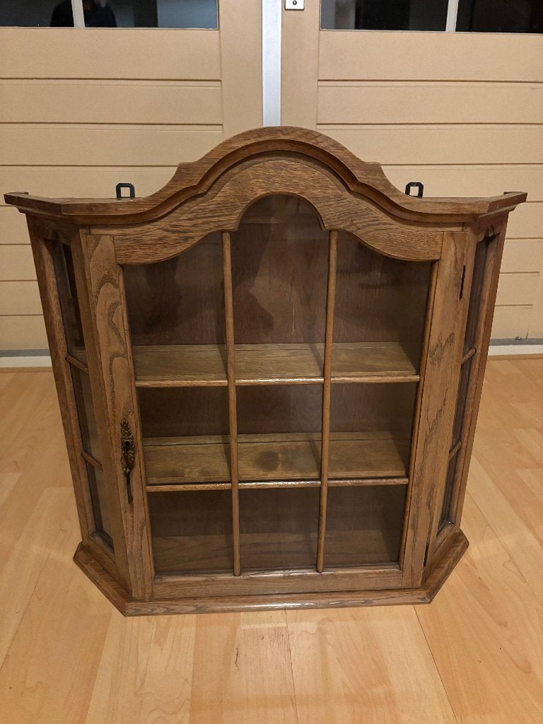 Vitrine kastje (Hang) porseleinkastje, Ophalen, Met deur(en), Eikenhout, 50 tot 100 cm